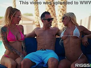 Big Boobs Blondes In Bikinis Seduce The Pool Guy.