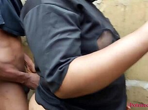 Banging girl in unfinished building