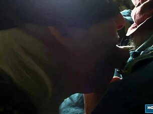 The busty granny deepthroats a small cock in pov