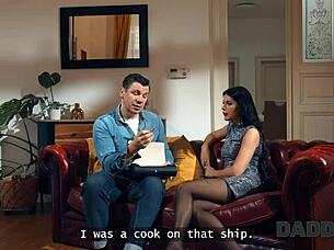 Daddy4K Brunette Cheats on Boyfriend with Small Tits and Hairless Pussy