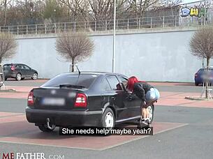 I'm a big tits babe getting rough fucked at the gas station glory hole