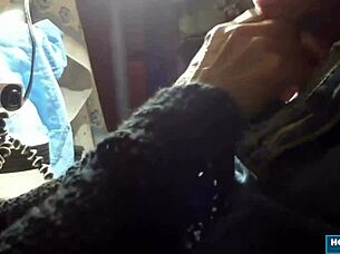 The busty granny deepthroats a small cock in pov