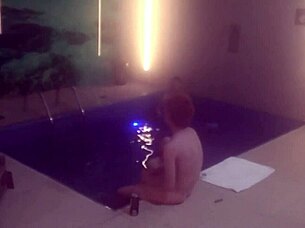 Friends engage in bareback threesome by the motel pool