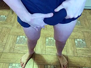 Cute Teen Wanks Big Cock in Living Room