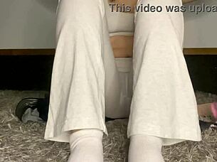 Petite Latina teases in yoga pants during solo bondage