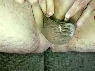 Jerking off huge uncircumcised cock to orgasm.