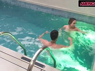 Ebony babe relaxes with monster cock in pool