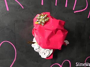 babe gets messy slime facial at gloryhole