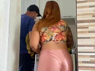 redhead flashes pussy near husband