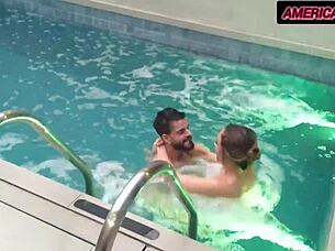 Ebony babe relaxes with monster cock in pool