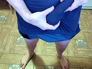 Cute Teen Wanks Big Cock in Living Room