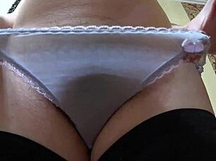 lesbian fucks pregnant milf's hairy pussy in panties pov