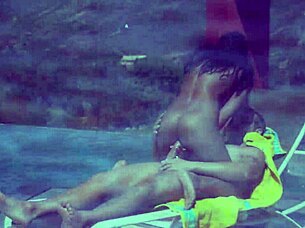 Dee massages and fucks by the pool in hot outdoor interracial scene!