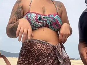 Young African Girl Gets Naked On Beach, Grabs Hard Cock