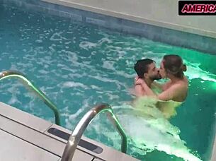 Ebony babe relaxes with monster cock in pool