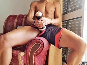 Sexy Guy Fucks Fleshlight At Window, Cumming Hard