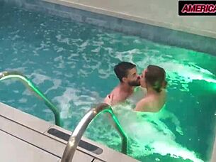 Ebony babe relaxes with monster cock in pool