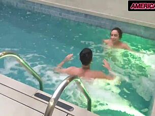 Ebony babe relaxes with monster cock in pool