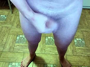 Cute Teen Wanks Big Cock in Living Room