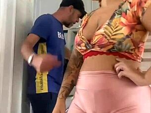 redhead flashes pussy near husband