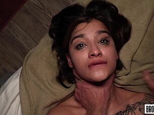 she has leg shaking orgasm with cum on tits