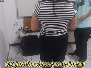 Housewife shows lingerie to technician for opinion