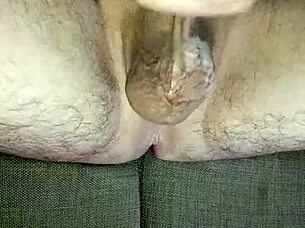 Jerking off huge uncircumcised cock to orgasm.