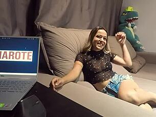 Irma, Twin of Floripa's Mini Whore, Passes Sofa Test with Blowjob, Fucking, and Orgasm Before Leaving to Return