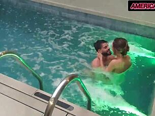 Ebony babe relaxes with monster cock in pool