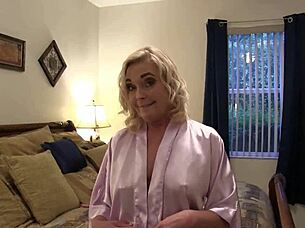 She Gets Right Down to the Business of Getting Fucked in Bedroom with Striptease and Blowjob.