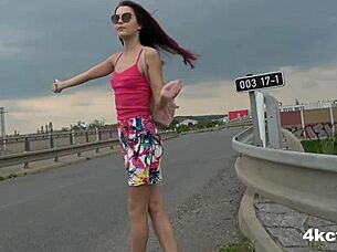 Skinny Hitchhiker Trades Blowjob For Ride