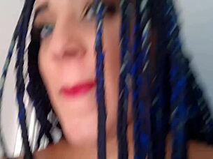 Stepsister rims my big cock in the shower. She sucks and licks balls for cum.