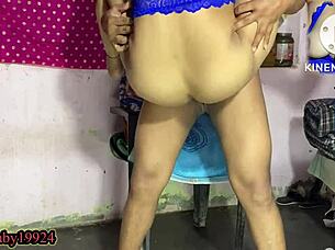 indian bhabhi gets anal fucked on the bed, reaching orgasm with big cock.