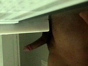 He goes to the bathroom for some private masturbation