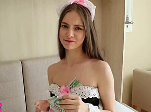 skinny teen sucks cock in stockings