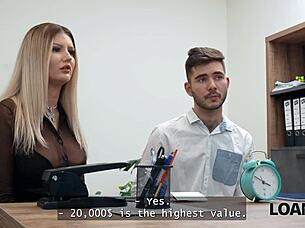 loan4k family couple came to get a loan and wife decided to fuck with a manager right there, cuckold interview with natural tits.