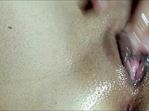 Oiled Pussy Fingered To Intense Orgasm Close-Up.