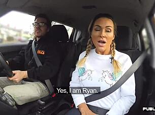 I watch this busty milf fuck in a car during driving lesson