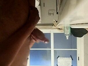He goes to the bathroom for some private masturbation