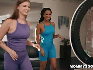 Sky Wonderland tries to sneak closer and closer peeks at Cali Sweets ass until she catches her in the act of muff diving and licking.