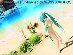 Hatsune Miku from Dear Cocoa Girl Project Diva in a full nude mod showcasing her big tits and ass