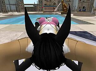 Lady bastet of egypt uses her servant girl for blowjob