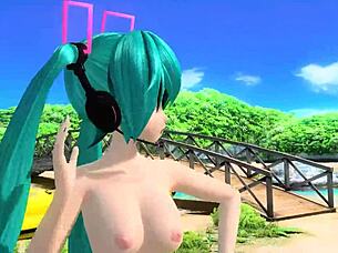 Hatsune Miku from Dear Cocoa Girl Project Diva in a full nude mod showcasing her big tits and ass
