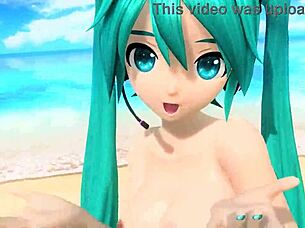 Hatsune Miku from Dear Cocoa Girl Project Diva in a full nude mod showcasing her big tits and ass