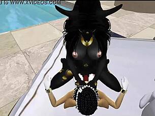 Lady bastet of egypt uses her servant girl for blowjob