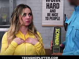 Big ass blonde teen 18+ shoplifter fucks mall cop to avoid police