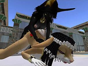 Lady bastet of egypt uses her servant girl for blowjob