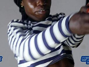 Ebony slut fucks missionary for rent! Cumshot pov.