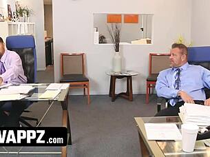 Horny Stepdads Swap Teen Stepdaughters in Office