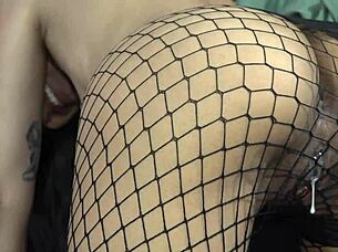 Creampie a filipina in doggystyle wearing hot fishnets